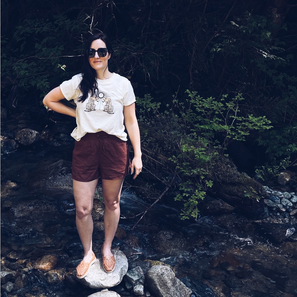Linen elastic waist band shorts
